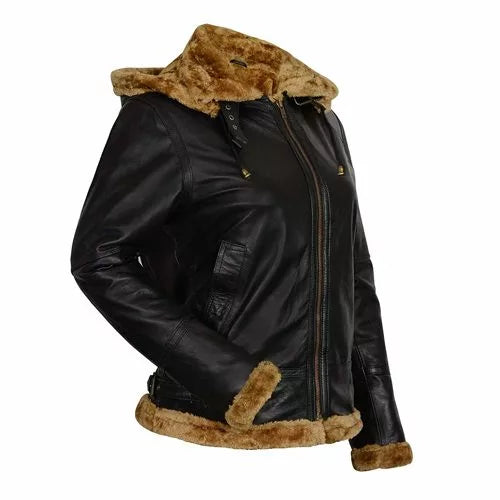 Women’s Aviator B3 Brown Fur Shearling Bomber Sheepskin Leather Jacket