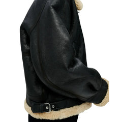 Womens Black Aviator Shearling Leather Jacket
