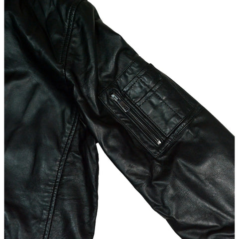 New Pelle Pelle Black Leather Bomber Jacket-Cow hide