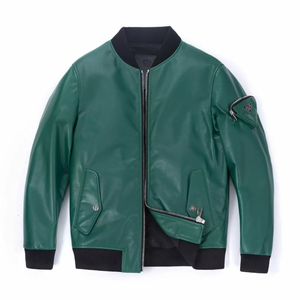 teal green leather jacket