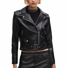 Womens Black Asymmetric Double Zip Moto Jacket