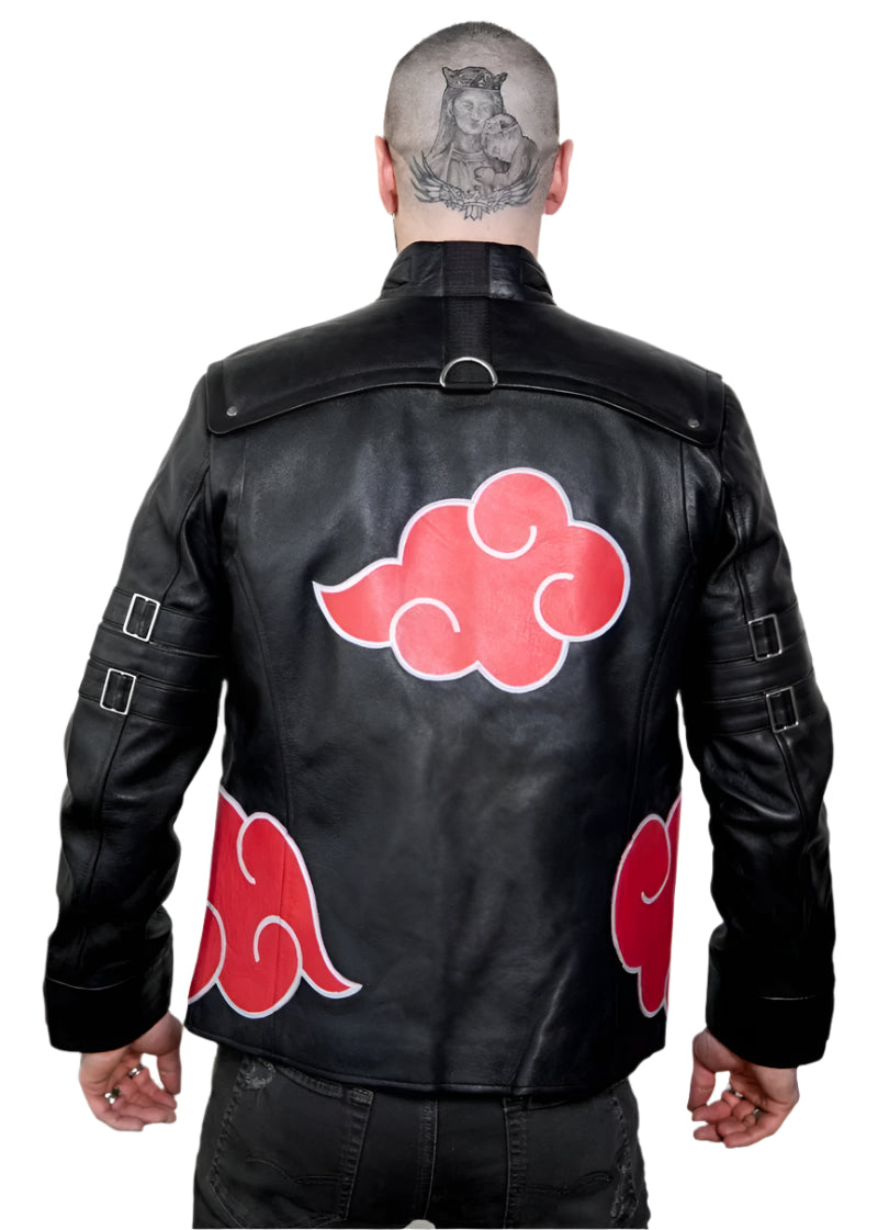 Mens Red Clouds Cloak Black Leather Jacket