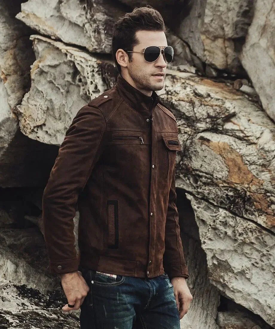 Suede Leather Biker Jacket For Men | Charlotte Jacket