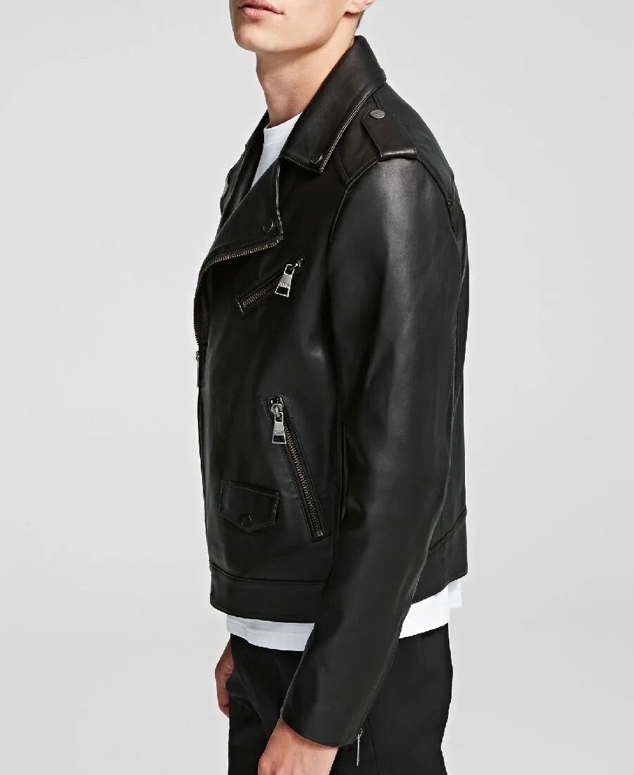 Andrew Asymmetrical Double Breasted Motorcycle Jacket | Black Quilted Leather Jacket