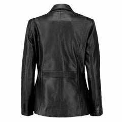 Two Button Black Leather Blazer Women’s