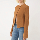 Brown Fitted Collarless Jacket Womens