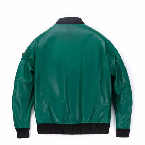 Teal Green Leather Bomber Jacket Mens