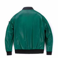 Teal Green Leather Bomber Jacket Mens