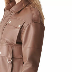 Brown Leather Bomber Jacket Womens