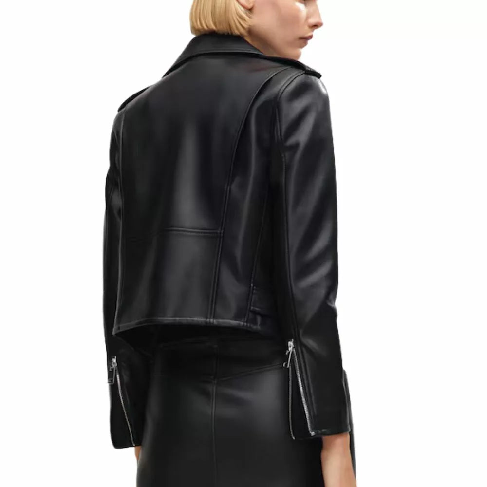 Womens Black Asymmetric Double Zip Moto Jacket