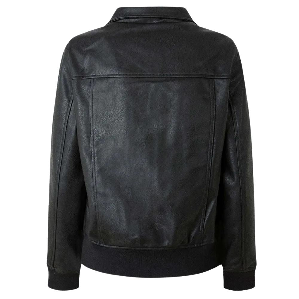 Womens Classic Collared Black Bomber Leather Jacket
