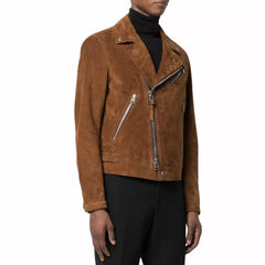 Brown Suede Moto Jacketa