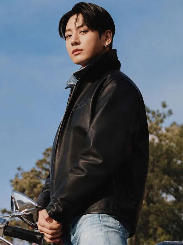 NYC 2026 Jungkook Black Leather Jacket
