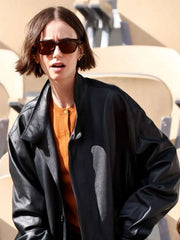 Lily Collins French Open 2026 Leather Jacket
