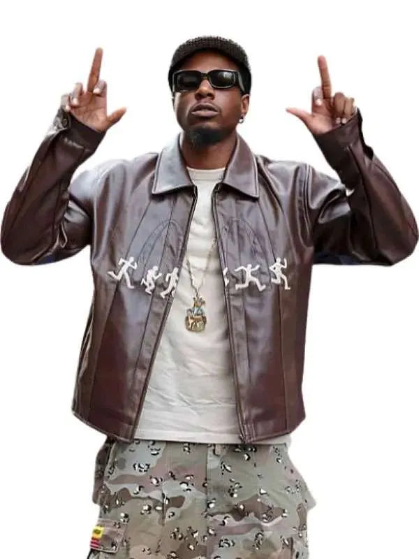 NYFW 2026 Joey Bada$$ Brown Leather Jacket
