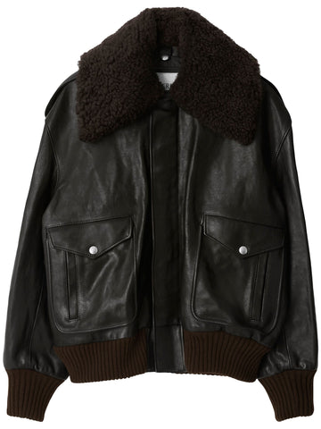 Shearling-collar leather jacket