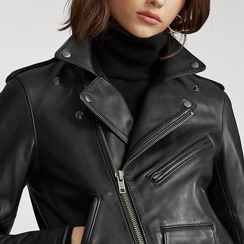 Cowhide Leather Jacket for Women | Black Leather Biker Jacket