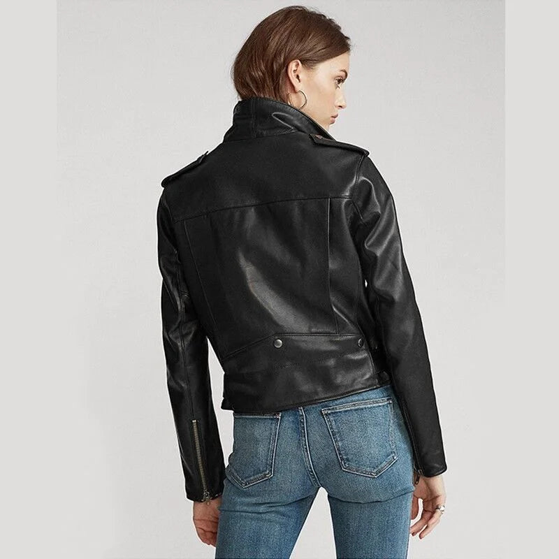 Cowhide Leather Jacket for Women | Black Leather Biker Jacket