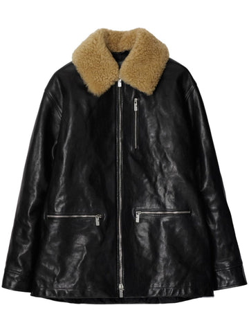 Burberry shearling-collar leather coat