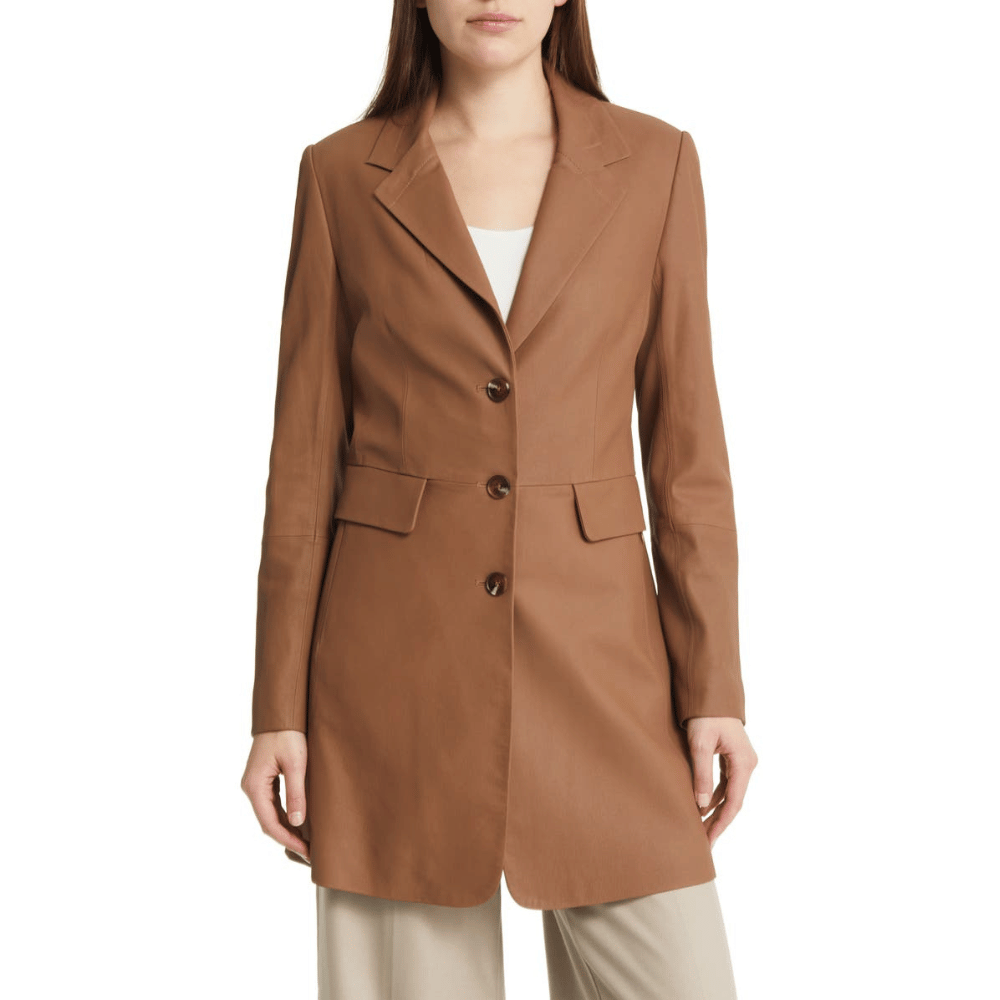 Womens Brown Long Coat Real Leather