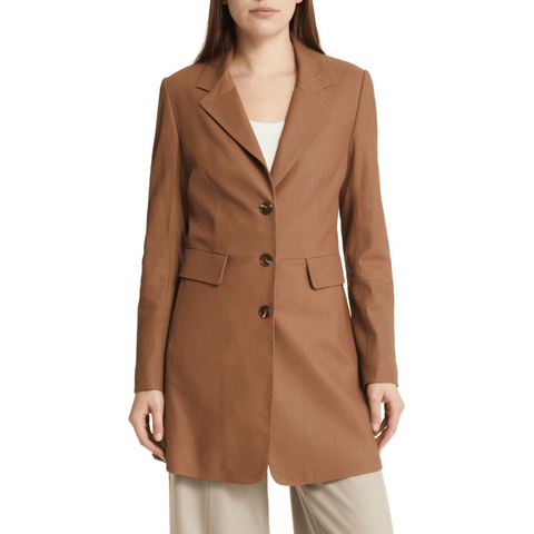 Womens Brown Long Coat Real Leather