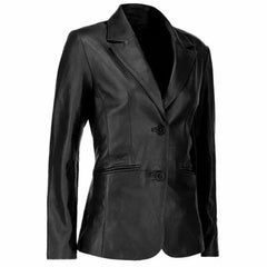 Two Button Black Leather Blazer Women’s