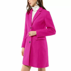 Women’s Pink Lapel Long Wool Coat