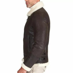 Mens Brown Aviator Jacket With Shearling Collar