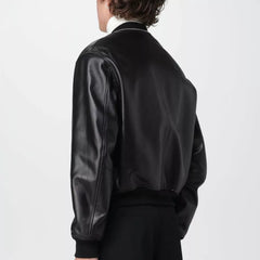 Zip Up Black Leather Bomber Jacket Mens