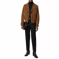 Brown Suede Moto Jacketa