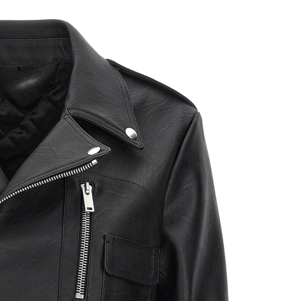 Womens Cropped Leather Biker Jacket