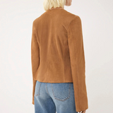 Brown Fitted Collarless Jacket Womens