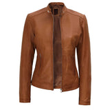 Women Brown Biker Leather Jacket | Cafe Racer Leather Jacket