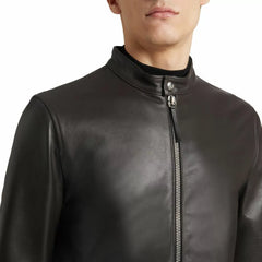 Plain Dark Brown Leather Jacket Mens