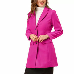 Women’s Pink Lapel Long Wool Coat