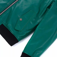 Teal Green Leather Bomber Jacket Mens