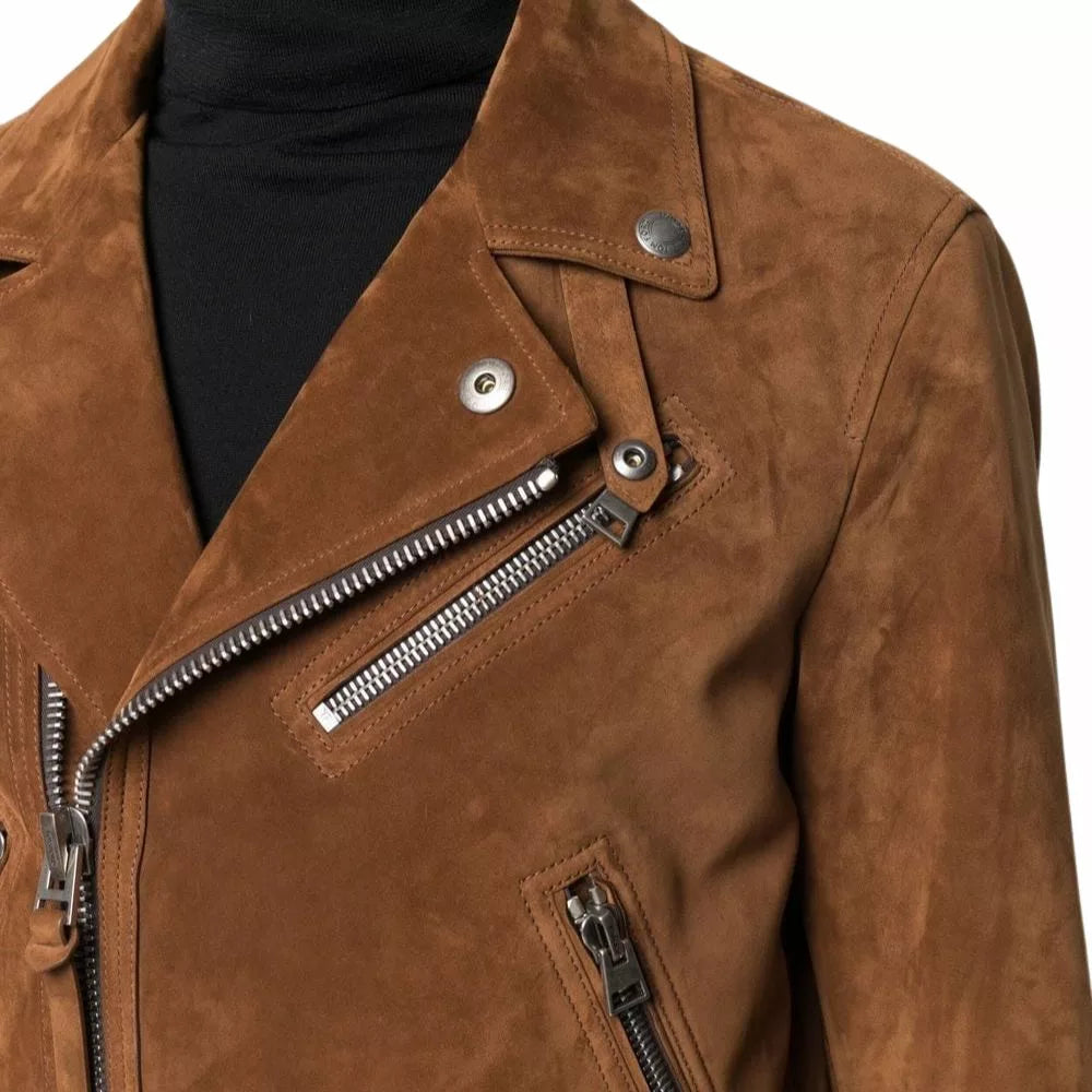 Brown Suede Moto Jacketa