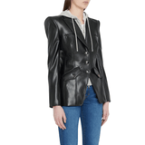 Womens Black Leather Dickey Jacket