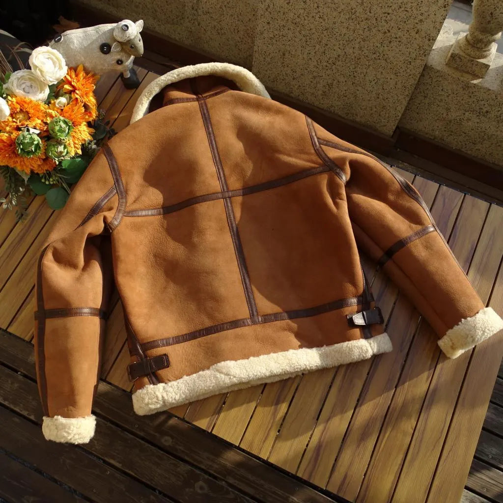 Sheepskin Pilot Jacket | B3 Fur Hooded Whiskey Art Jacket