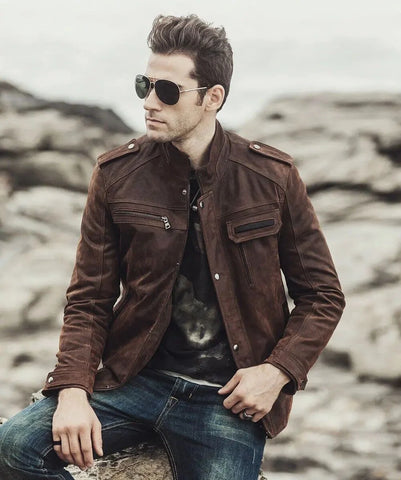 Suede Leather Biker Jacket For Men | Charlotte Jacket