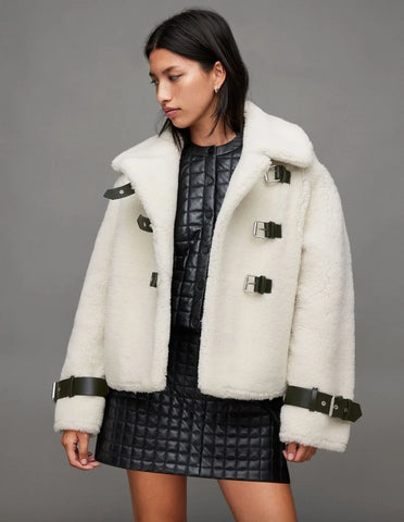 Classic Beige Womens Shearling Jacket