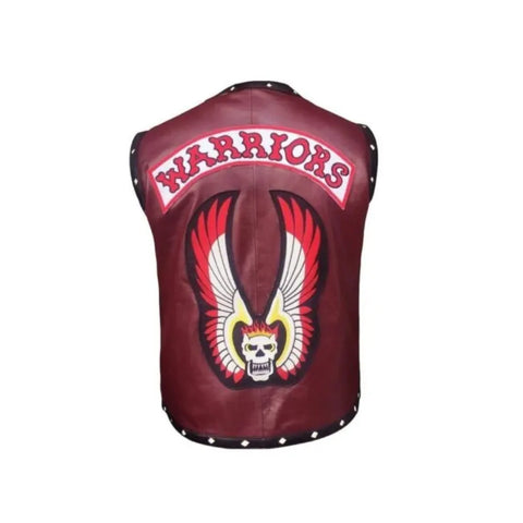 Mens The Warriors Embroided James Remar Maroon Leather Vest