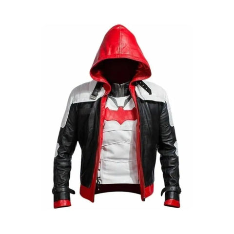 Red Hooded Batman Arkham Knight Game Halloween Costume Cosplay Leather Jacket and Vest