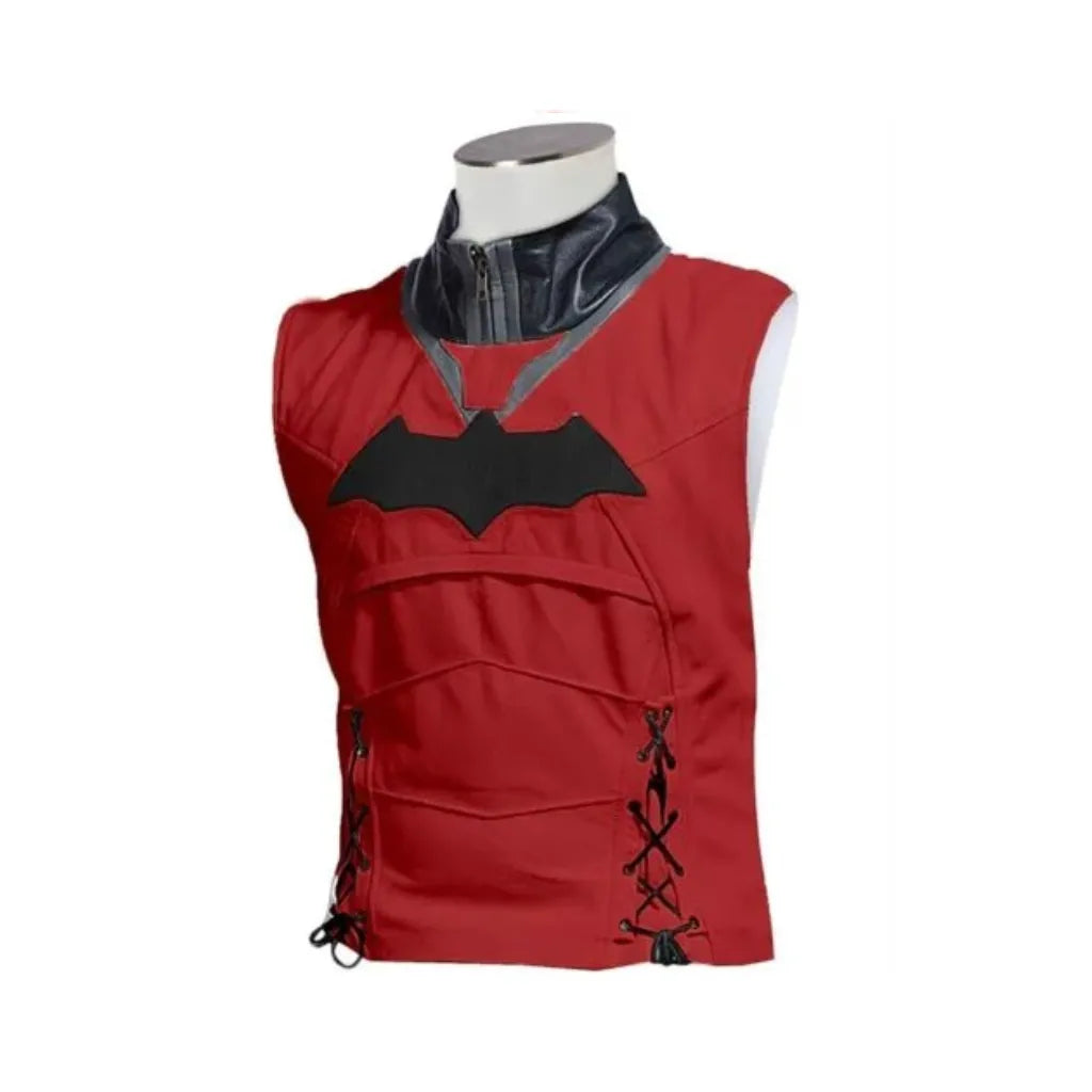 Red Hooded Batman Arkham Knight Game Halloween Costume Cosplay Leather Jacket and Vest