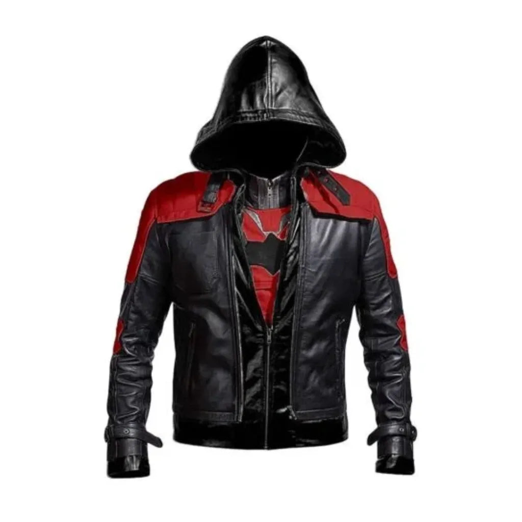 Red Hooded Batman Arkham Knight Game Halloween Costume Cosplay Leather Jacket and Vest