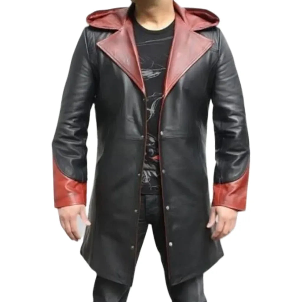 Devil May Cry 5 Dante DC Hooded Black & Maroon Leather Coat