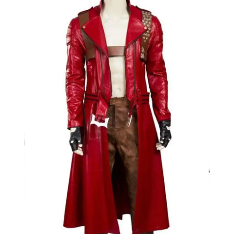 Dante Devil May Cry 3 DMC 3 Men Red Leather Trench coat