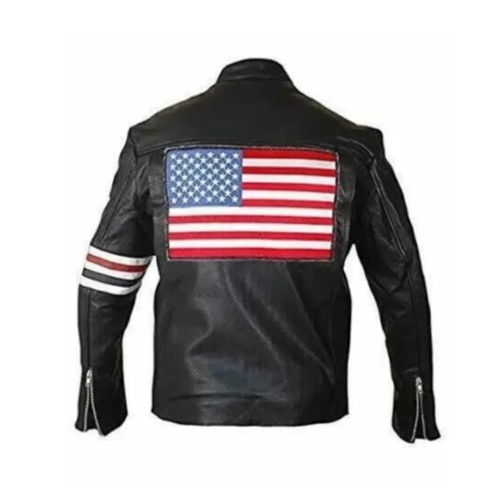 Captain American USA Flag Rebellion Motorcycle Motorbike Leather Jacket