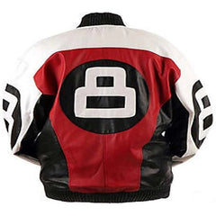 Men's 8 Ball Logo Real Leather Red Bomber Jacket