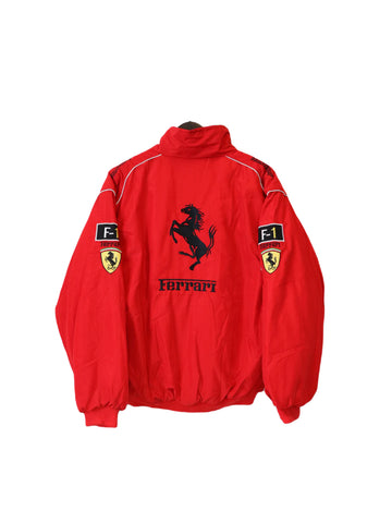 Step into the world of iconic racing fashion with our Ferrari F1 Nascar Retro Cotton Jacket for women. Designed to bring the bold spirit of the 90s to life, this jacket seamlessly blends retro charm with modern-day style. Made from premium cotton, it ensures both comfort and durability. Featuring a stand collar, ribbed cuffs, and a secure zipper closure, this jacket captures the essence of the Ferrari red jacket look while keeping you stylish and cozy. The soft viscose lining adds an extra layer of comfort,